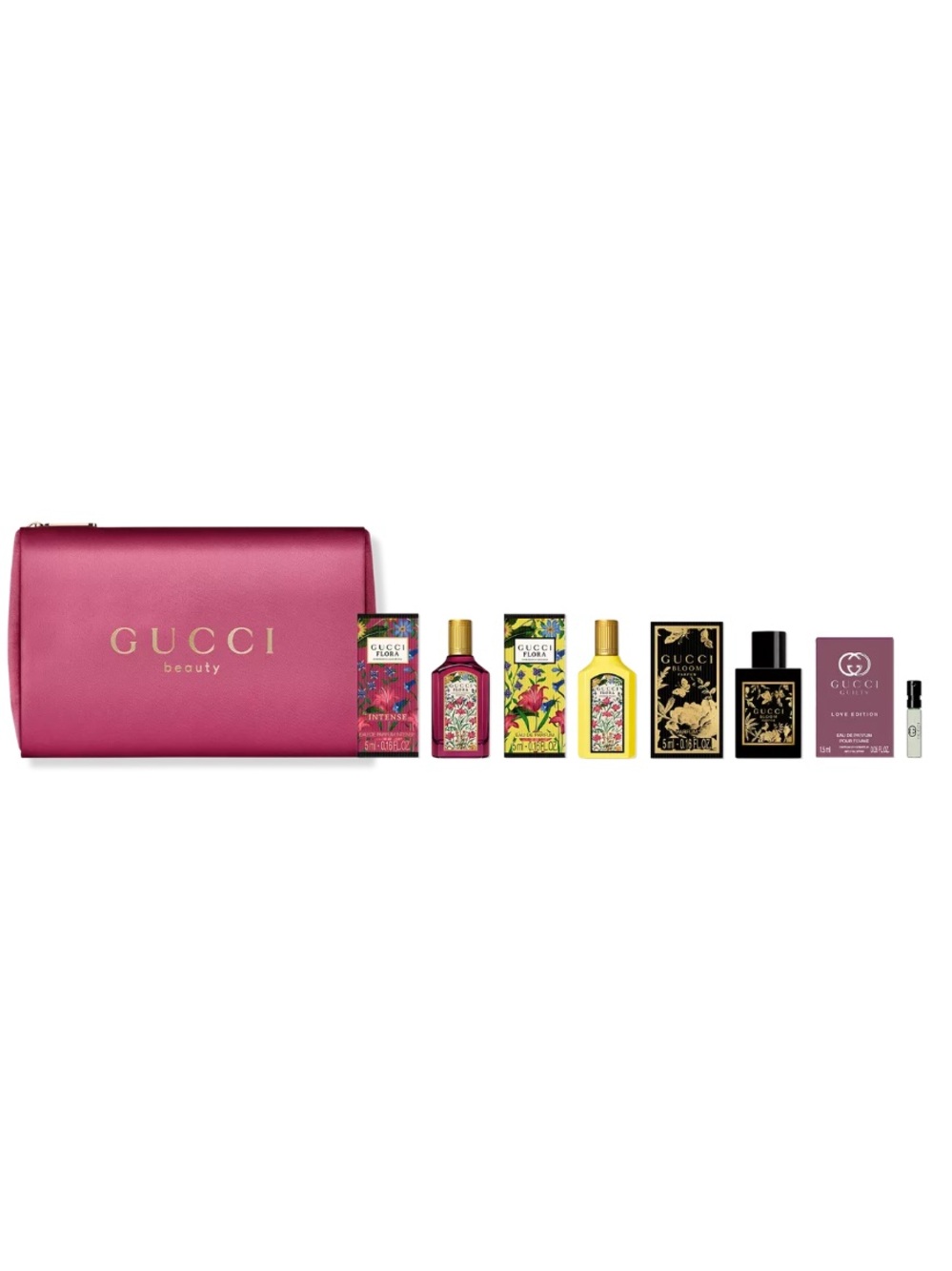 Gucci Fragrance Mini Gift Set with Pink Satin Cosmetic Bag  BRAND NEW